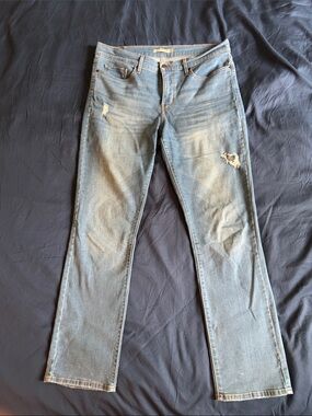 Levi 314 Shaping Straight Light Wash Distressed Jeans - Blue
